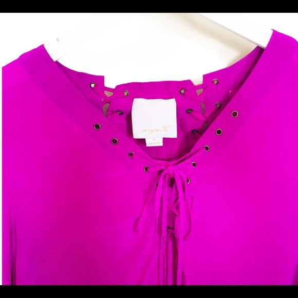 ARYN K (Anthropologie) Lace Up Blouse With 3/4 Length Sleeves Fuschia Pink Sz M - Picture 6 of 12